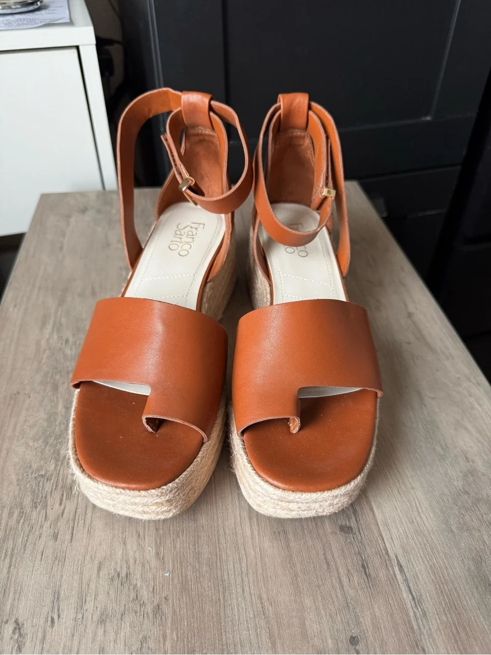 Franco Sarto Brown Leather Espadrille Platform Sandals